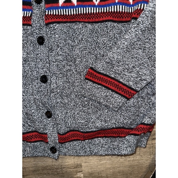 Fair Isle Cardigan Cricket Lane 2X Gray Red Blue V-neck - Picture 3 of 5
